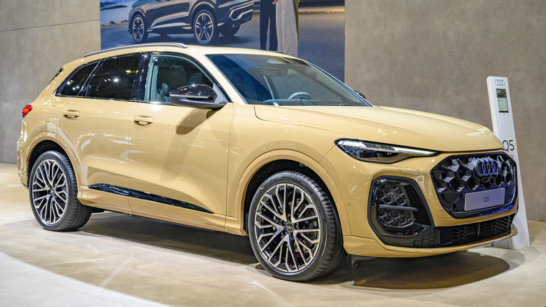 Audi Q5 compact luxury crossover SUV on display at the AutoSalon on January 10, 2025 in Brussels, Belgium.
